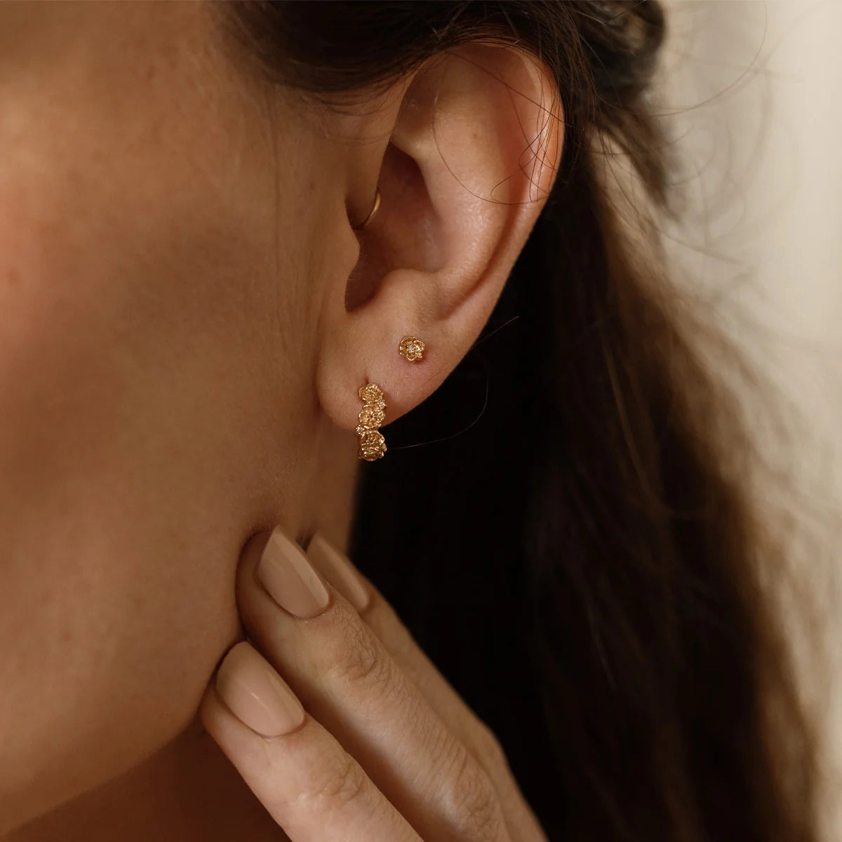 August CZ Birth Flower Huggie Hoop Earrings