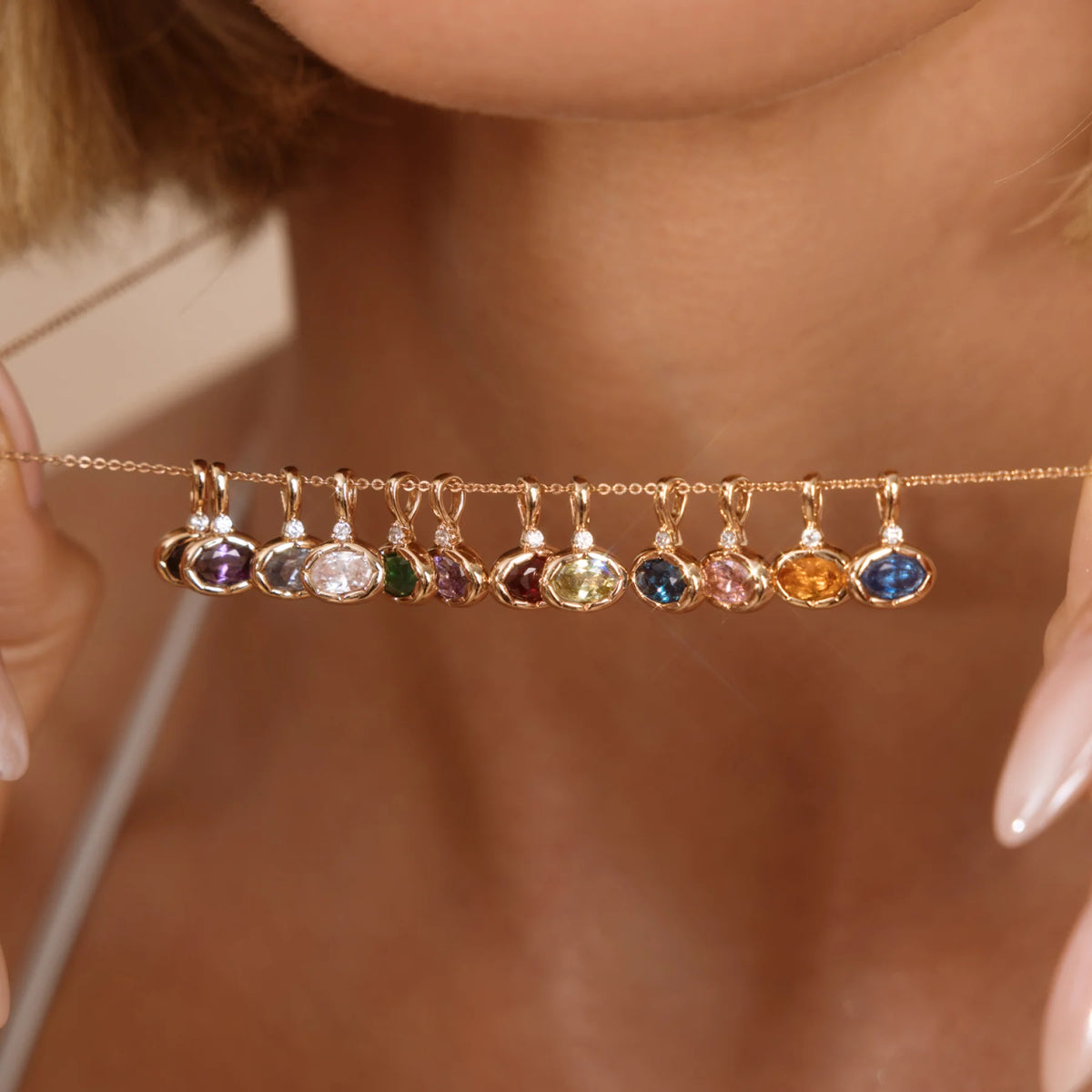 July Oval Birthstone Charm Necklace