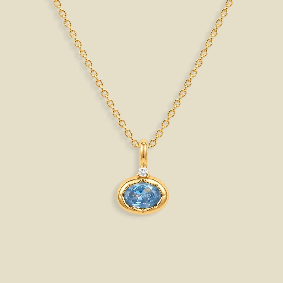 March Oval Birthstone Charm Necklace