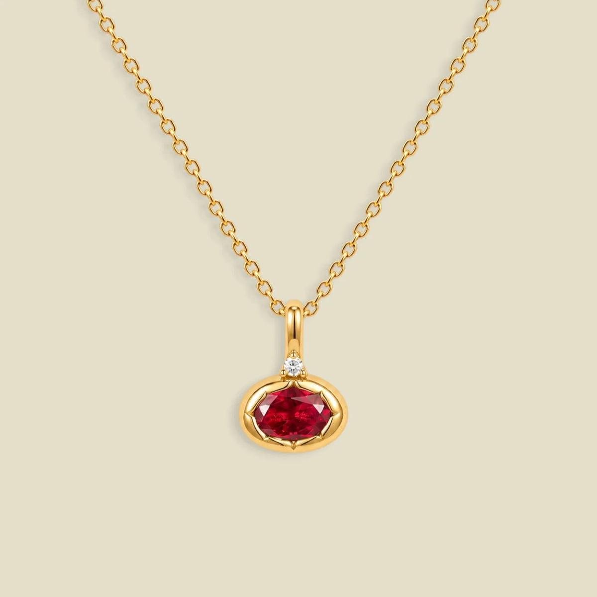 July Oval Birthstone Charm Necklace