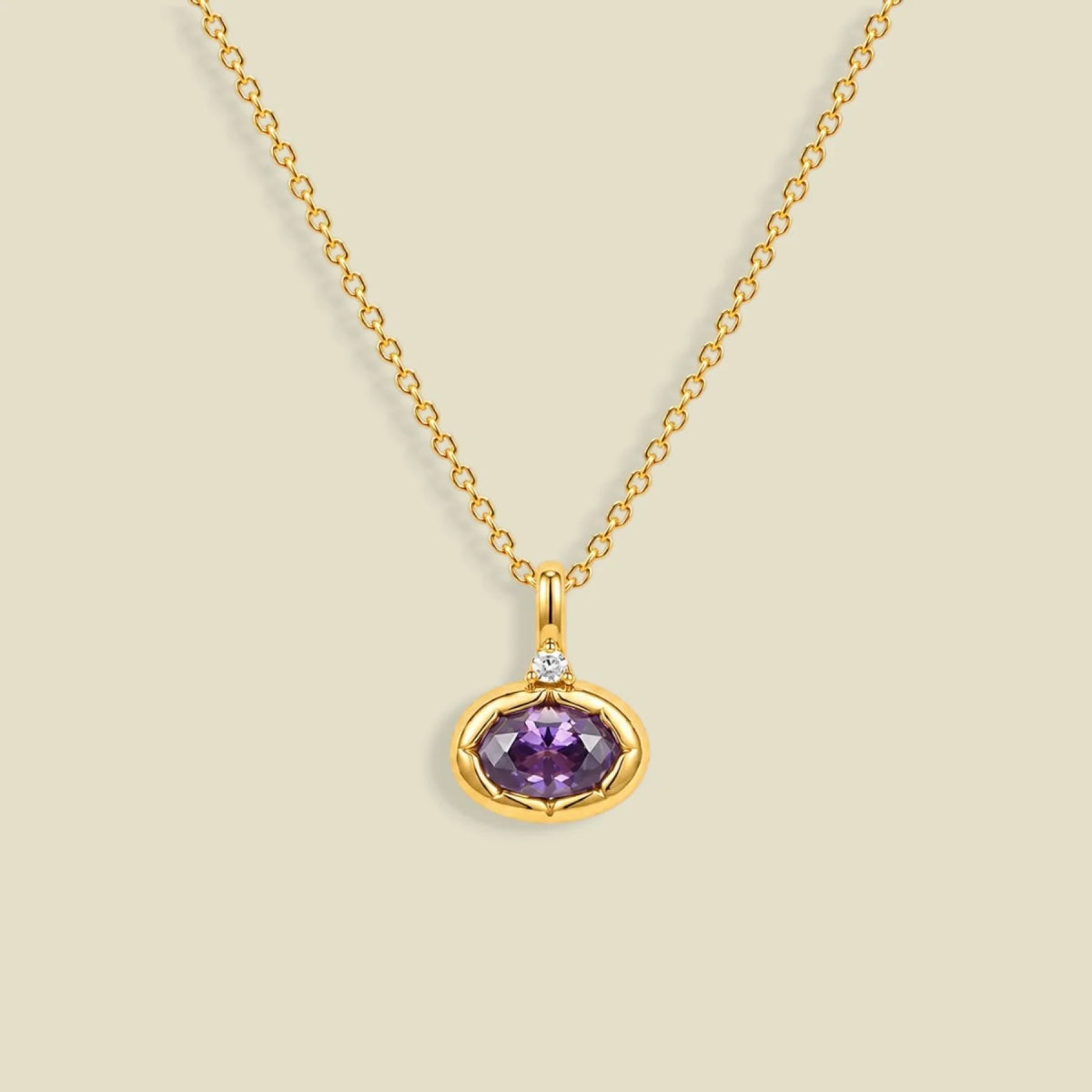 February Oval Birthstone Charm Necklace