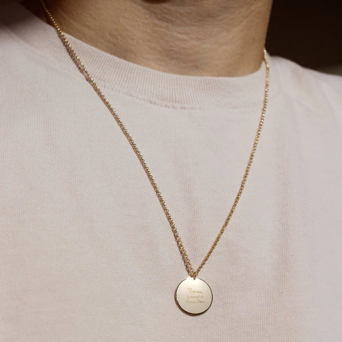 Engraved Handwriting Rolo Disc Necklace